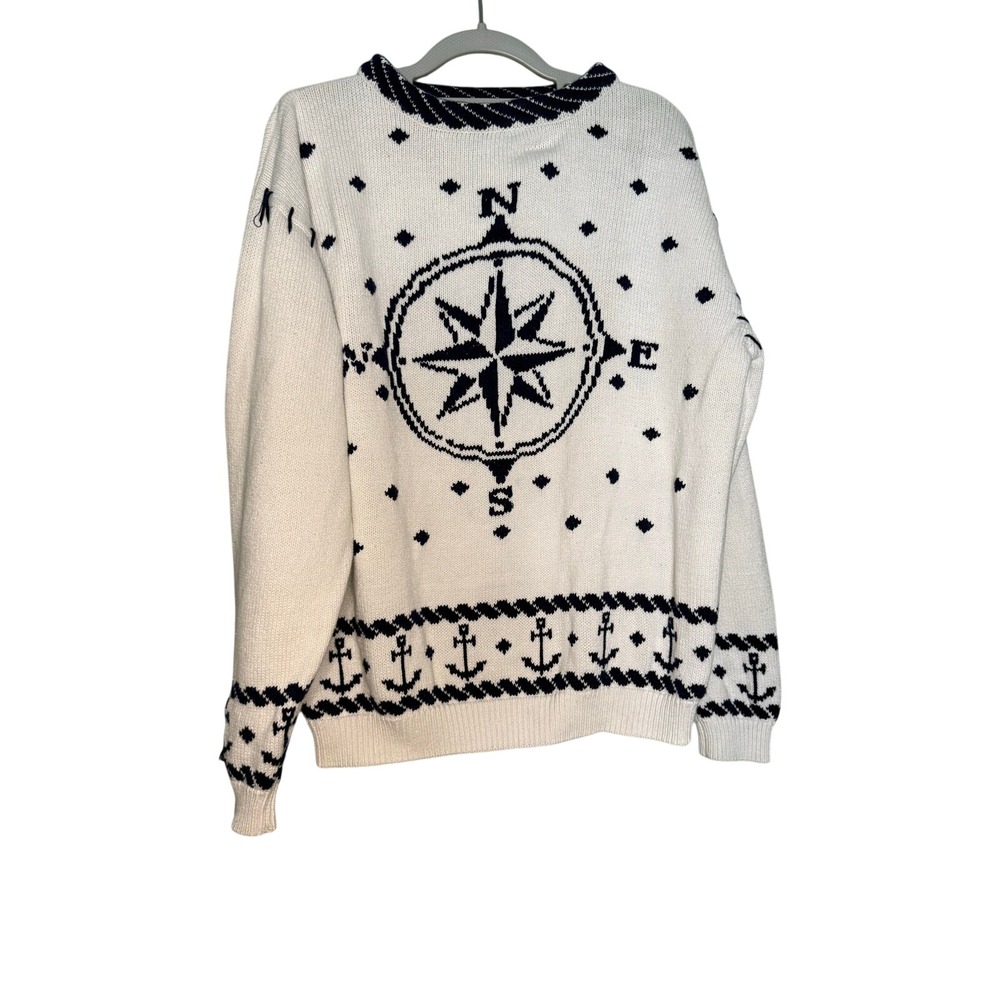 Vintage Eddie Bauer‎ compass knit sweater nautical sea boating coastal prep